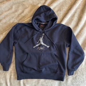Jordan Navy Blue Hoodie with Gray Logo